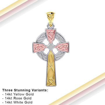 The Celtic Cross Solid 14K White Yellow and Pink Gold pendant RTP037 - Jewelry